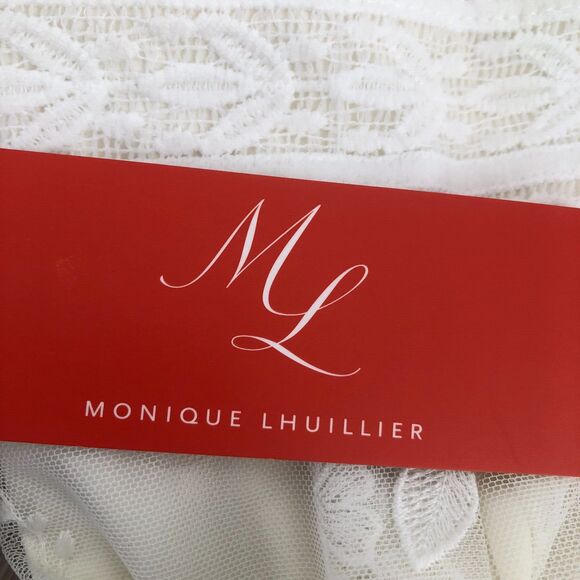 MONIQUE L HUILLIER White Lace Bell-Sleeve Tiered Bridal Party Dress 4P‎ NWT $500 - Picture 12 of 16